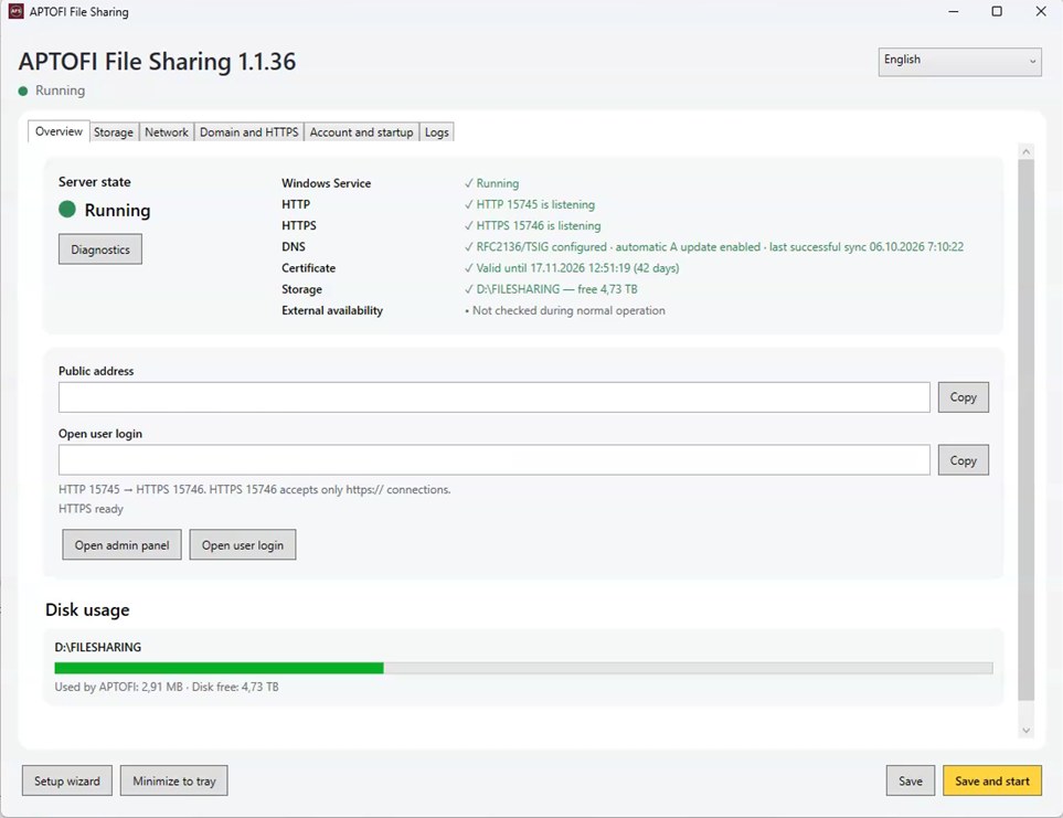 APTOFI File Sharing 1.1.36 An alternative to Google Drive and Yandex Disk